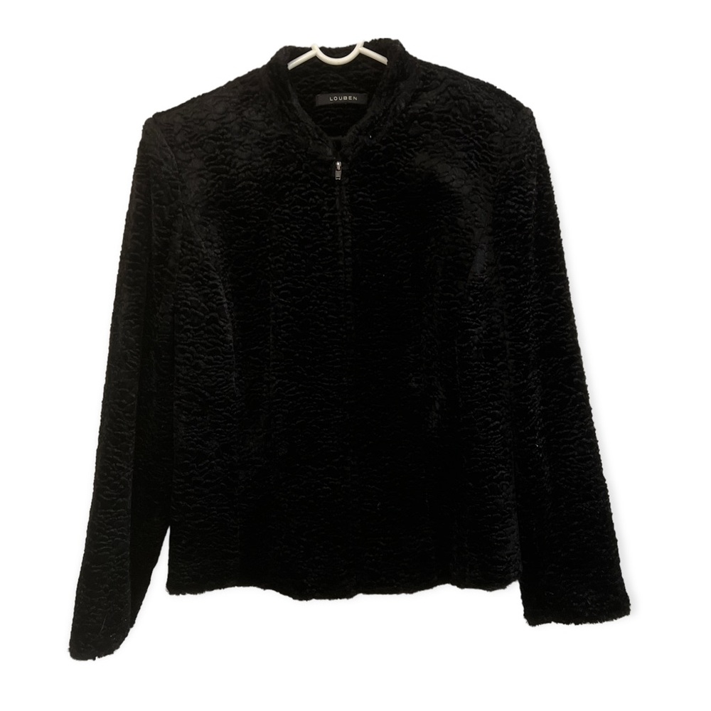 Louben Womens Black Faux Fur Zip Jacket
